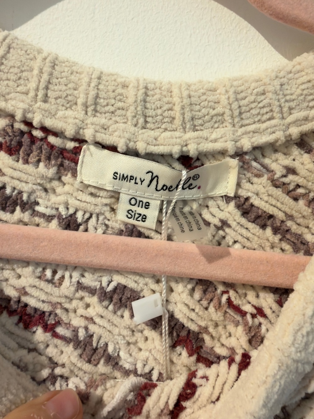 Simply Noelle Cream and Burgundy Knit Poncho - Picture 3 of 4